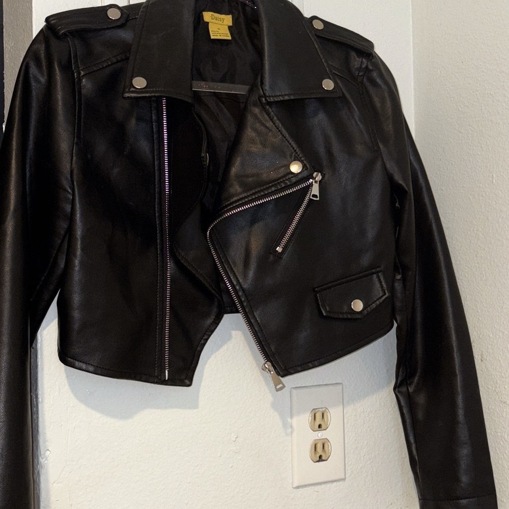 Daisy Black Leather Moto Jacket with Asymmetrical Zipper